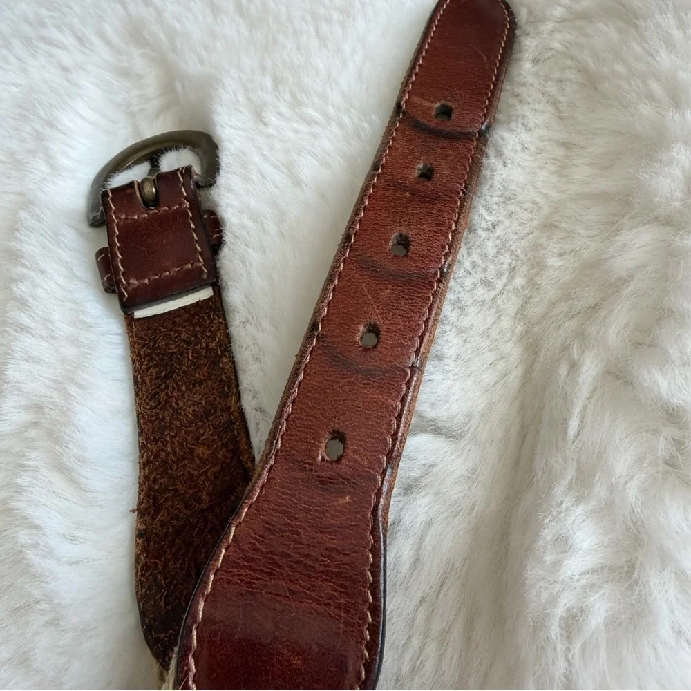 Vintage 1970s Dooney & Bourke Leather & Khaki Woven Belt Solid Brass Buckle